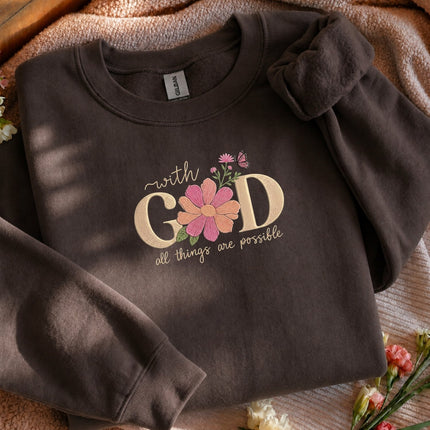 With God All Things Are Possible Embroidered Sweatshirt