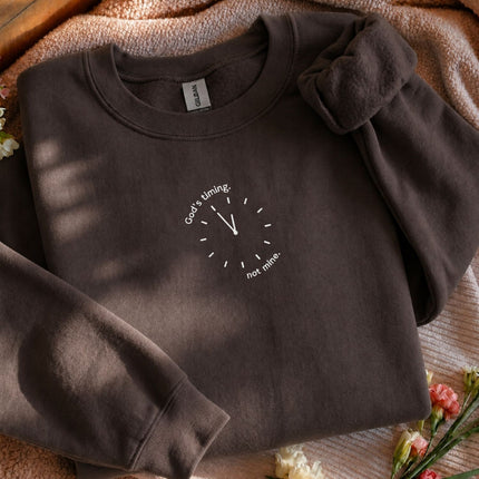 God's Timing Not Mine Embroidered Sweatshirt