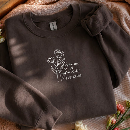 Grow In Grace 2 Peter 3:18 Floral Embroidered Sweatshirt