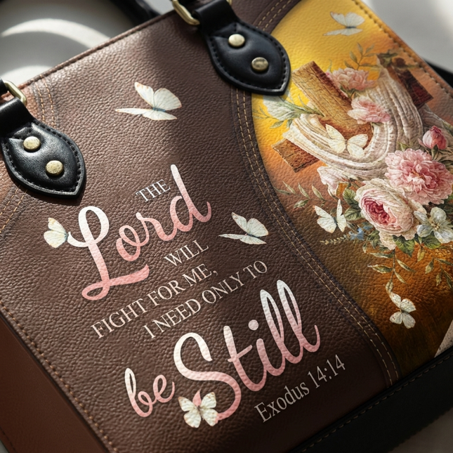 The Lord Will Fight For Me Leather Handbag