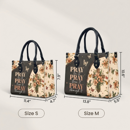Elegant Pray On It Floral Cross Christian Leather Handbag