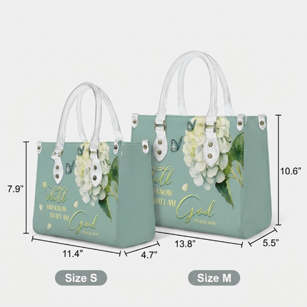 Be Still And Know That I Am God Hydrangea Christian Leather Handbag
