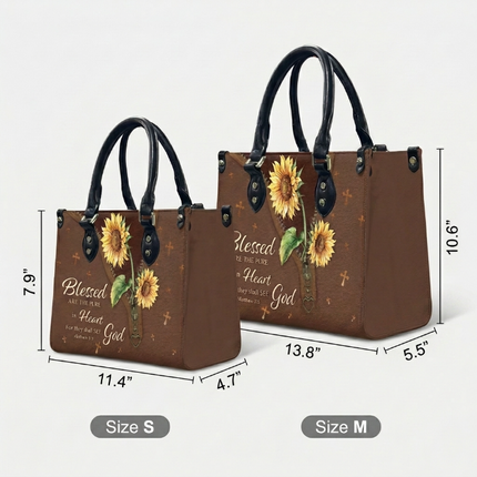 Blessed Are The Pure Matthew 5:8 Christian Sunflower Leather Handbag