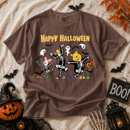 Comfort Colors Cute Halloween Pooh Friends Skeleton Dance T-shirt