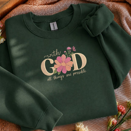 With God All Things Are Possible Embroidered Sweatshirt