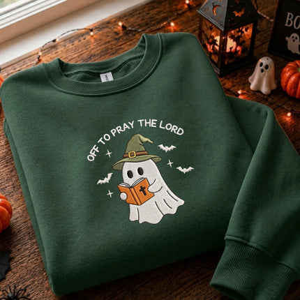 Spooky Off To Pray A Lord Halloween Embroidered Sweatshirt