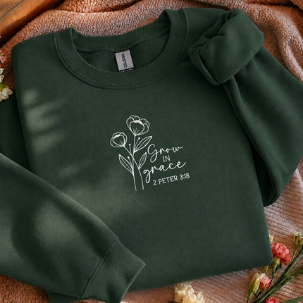Grow In Grace 2 Peter 3:18 Floral Embroidered Sweatshirt