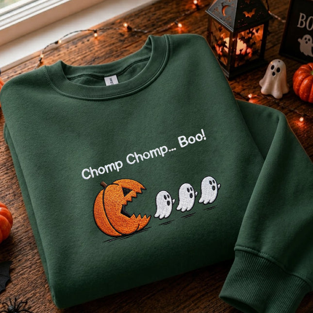 Chomp Chomp Boo Halloween Embroidered Sweatshirt
