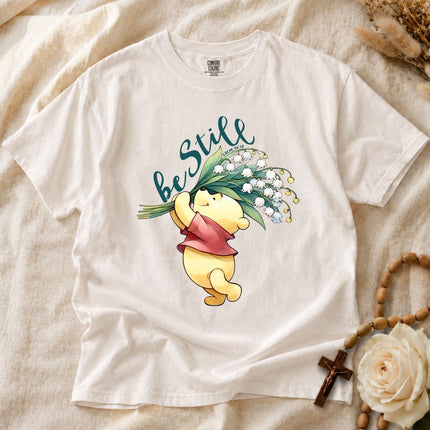 Comfort Colors Winnie The Pooh Be Still Psalm 4610 Floral T-shirt
