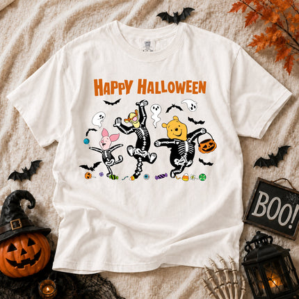 Comfort Colors Cute Halloween Pooh Friends Skeleton Dance T-shirt