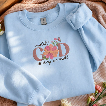 With God All Things Are Possible Embroidered Sweatshirt