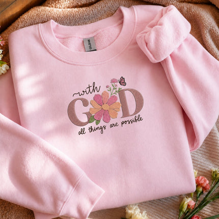 With God All Things Are Possible Embroidered Sweatshirt