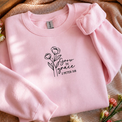 Grow In Grace 2 Peter 3:18 Floral Embroidered Sweatshirt