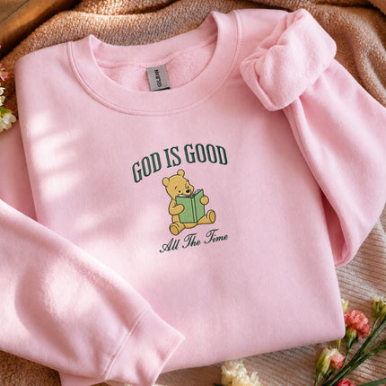 God Is Good All The Time Winnie the Pooh Embroidered Sweatshirt