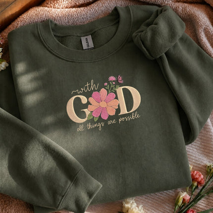 With God All Things Are Possible Embroidered Sweatshirt