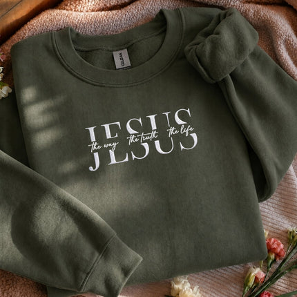 Jesus The Way The Truth The Life Embroidered Sweatshirt