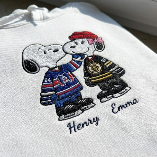 Embroidered Hockey Couple Hoodie