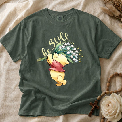 Comfort Colors Winnie The Pooh Be Still Psalm 4610 Floral T-shirt
