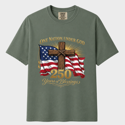 Comfort Colors One Nation Under God 250 Years Of Blessings Cross T-Shirt