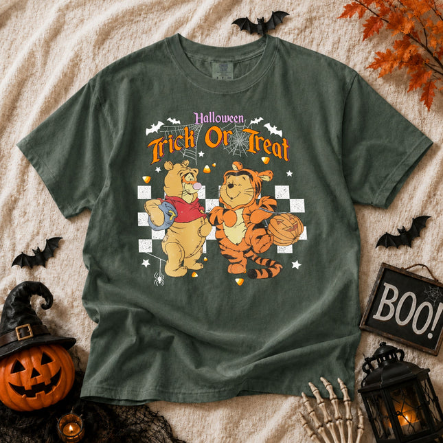 Comfort Colors Halloween Tigger And Pooh Trick Or Treat T-shirt