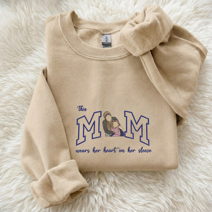 Mom Wears Her Heart Embroidered Sweatshirt