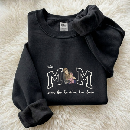 Mom Wears Her Heart Embroidered Sweatshirt