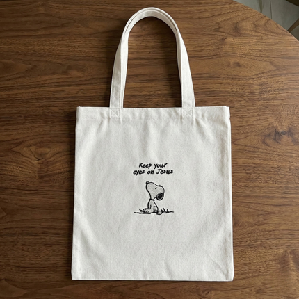Keep Your Eyes On Jesus Embroidered Tote Bag