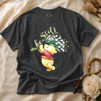 Comfort Colors Winnie The Pooh Be Still Psalm 4610 Floral T-shirt