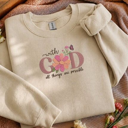 With God All Things Are Possible Embroidered Sweatshirt