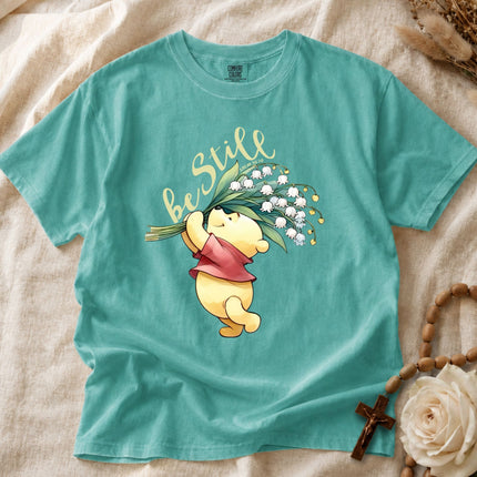 Comfort Colors Winnie The Pooh Be Still Psalm 4610 Floral T-shirt