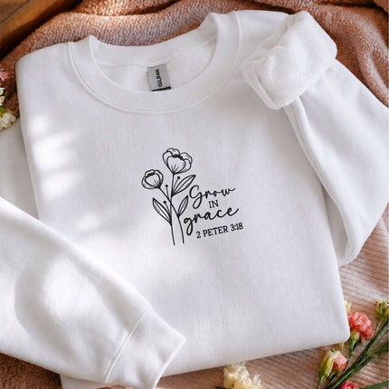 Grow In Grace 2 Peter 3:18 Floral Embroidered Sweatshirt