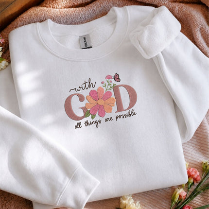 With God All Things Are Possible Embroidered Sweatshirt