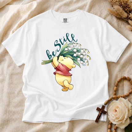 Comfort Colors Winnie The Pooh Be Still Psalm 4610 Floral T-shirt