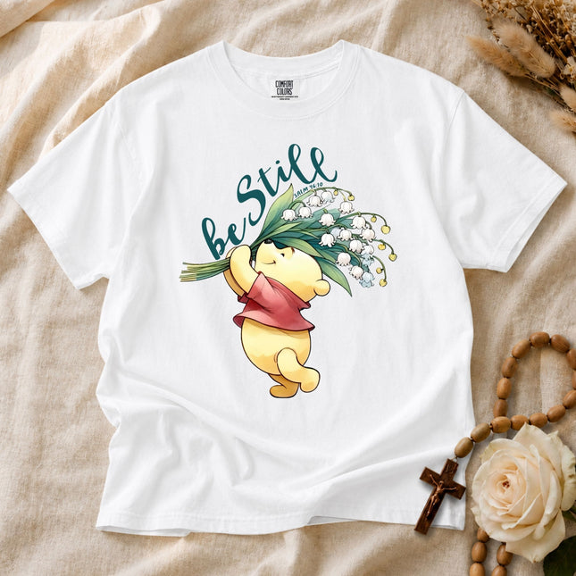 Comfort Colors Winnie The Pooh Be Still Psalm 4610 Floral T-shirt