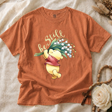 Comfort Colors Winnie The Pooh Be Still Psalm 4610 Floral T-shirt