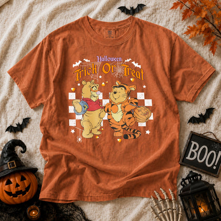 Comfort Colors Halloween Tigger And Pooh Trick Or Treat T-shirt